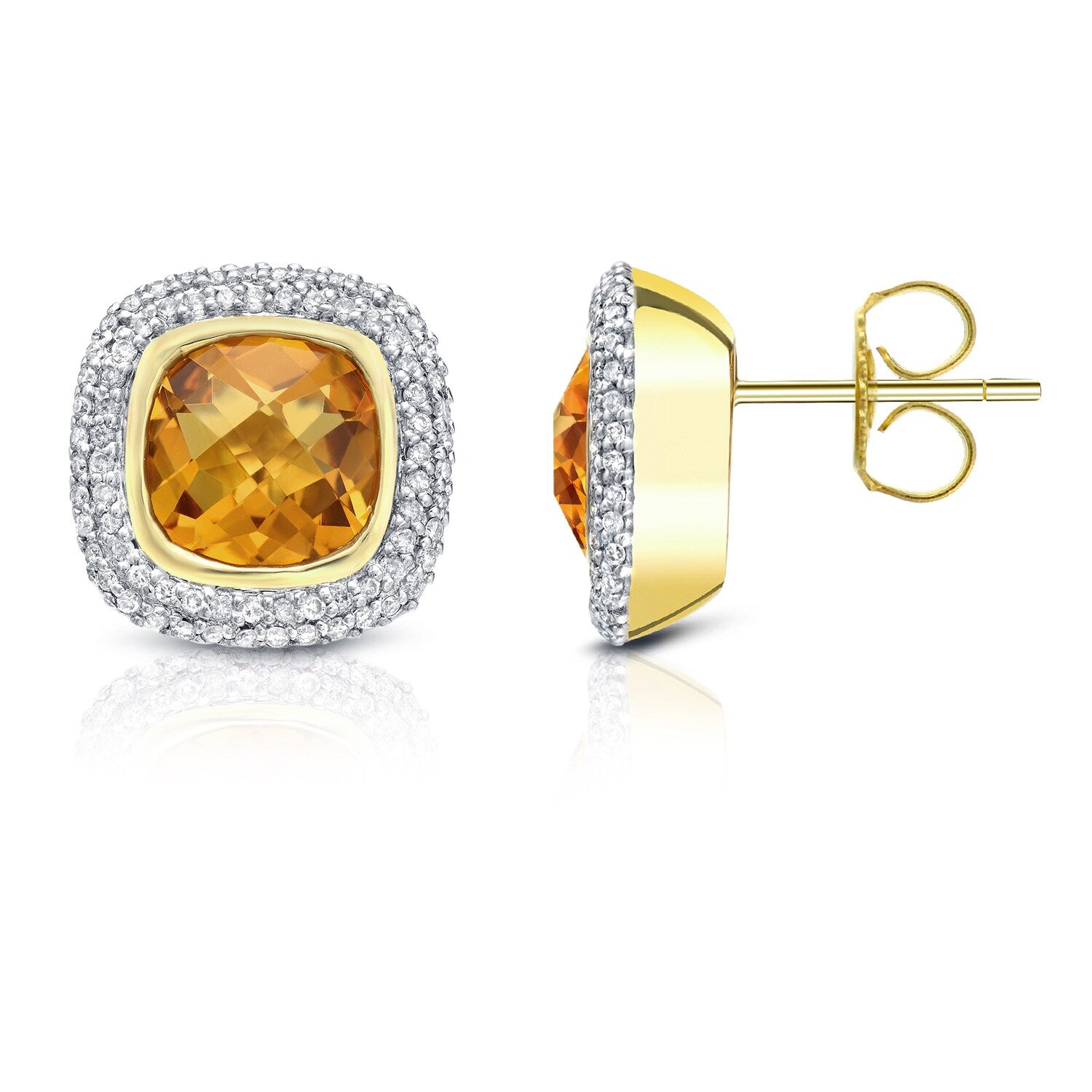 14K Two Tone Gold 1 2Ct Tdw Citrine And Diamond Earrings