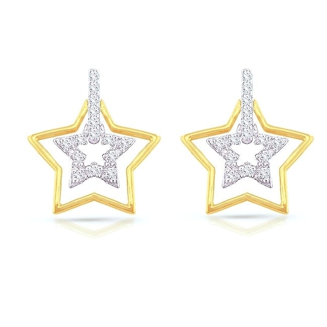 14K Two Tone Gold 1 5Ct Tdw Diamond Star Earrings H I I1 I2