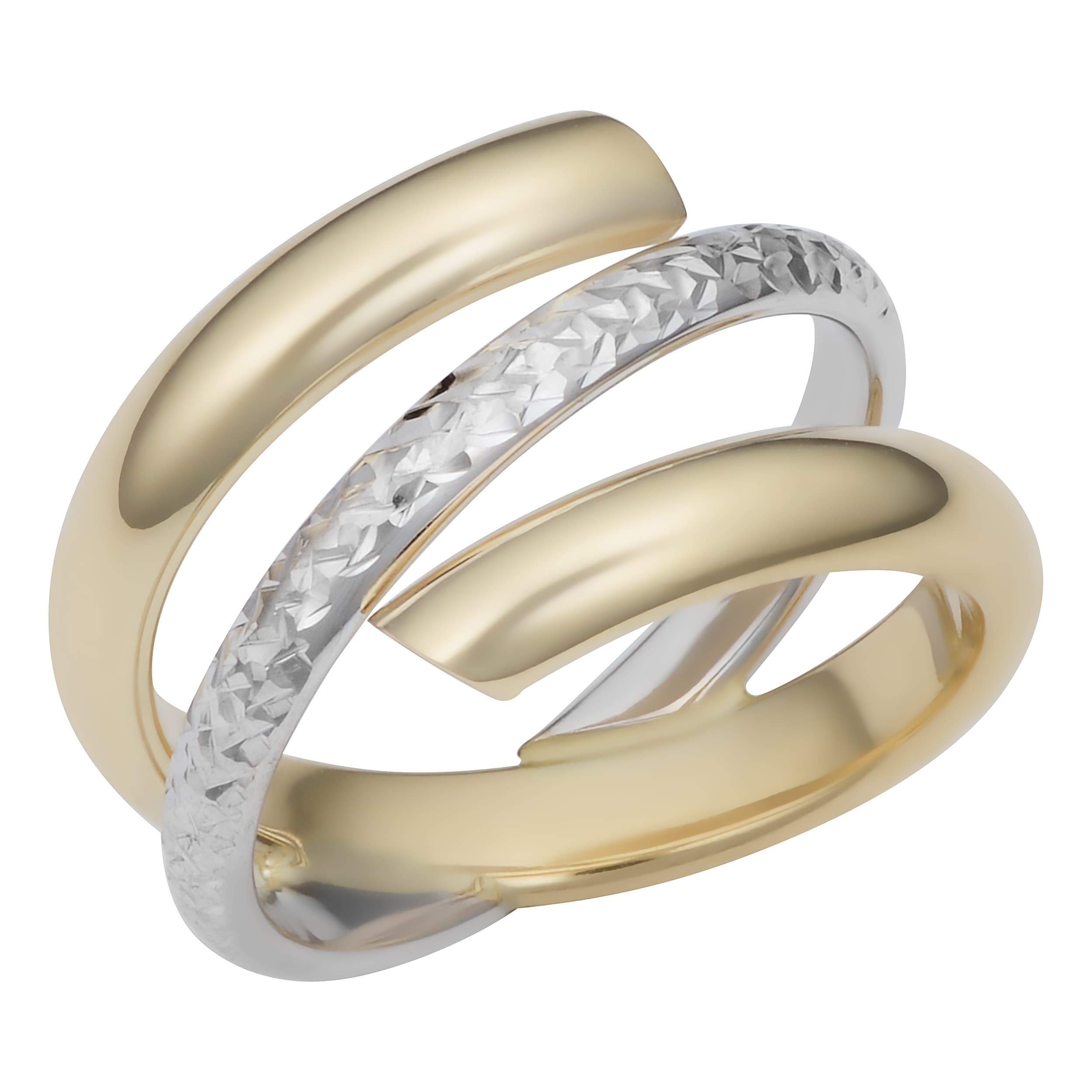 14K Two Tone Gold Diamond Cut Bypass Ring