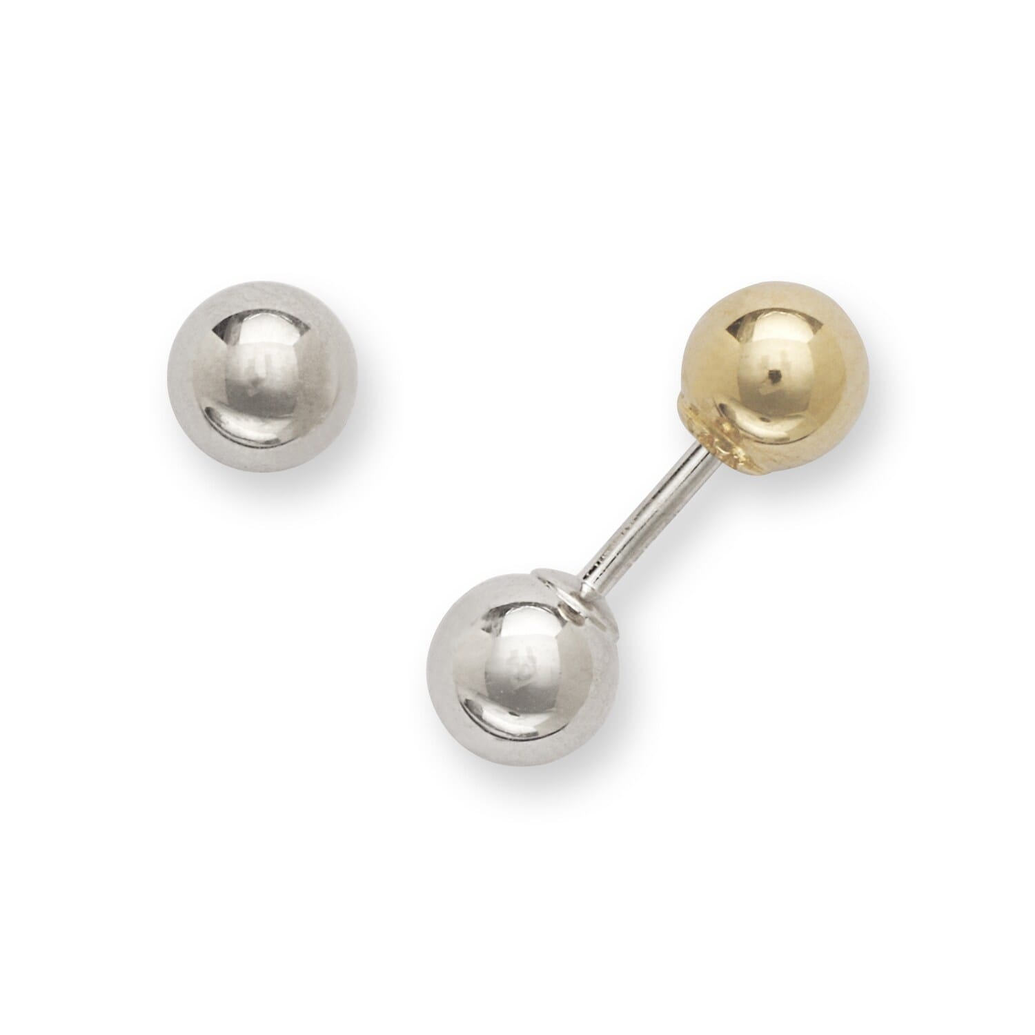 14K Two Tone Gold Reversible 4Mm Ball Screw Earrings White