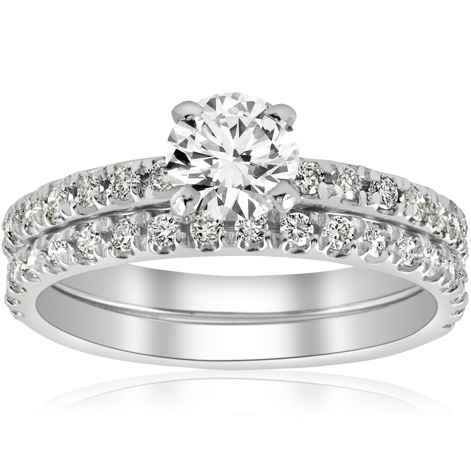 14K White Gold 1 1 4 Ct Tdw Diamond Engagement Ring Wedding Set French Pave Single Row I J I2 I3