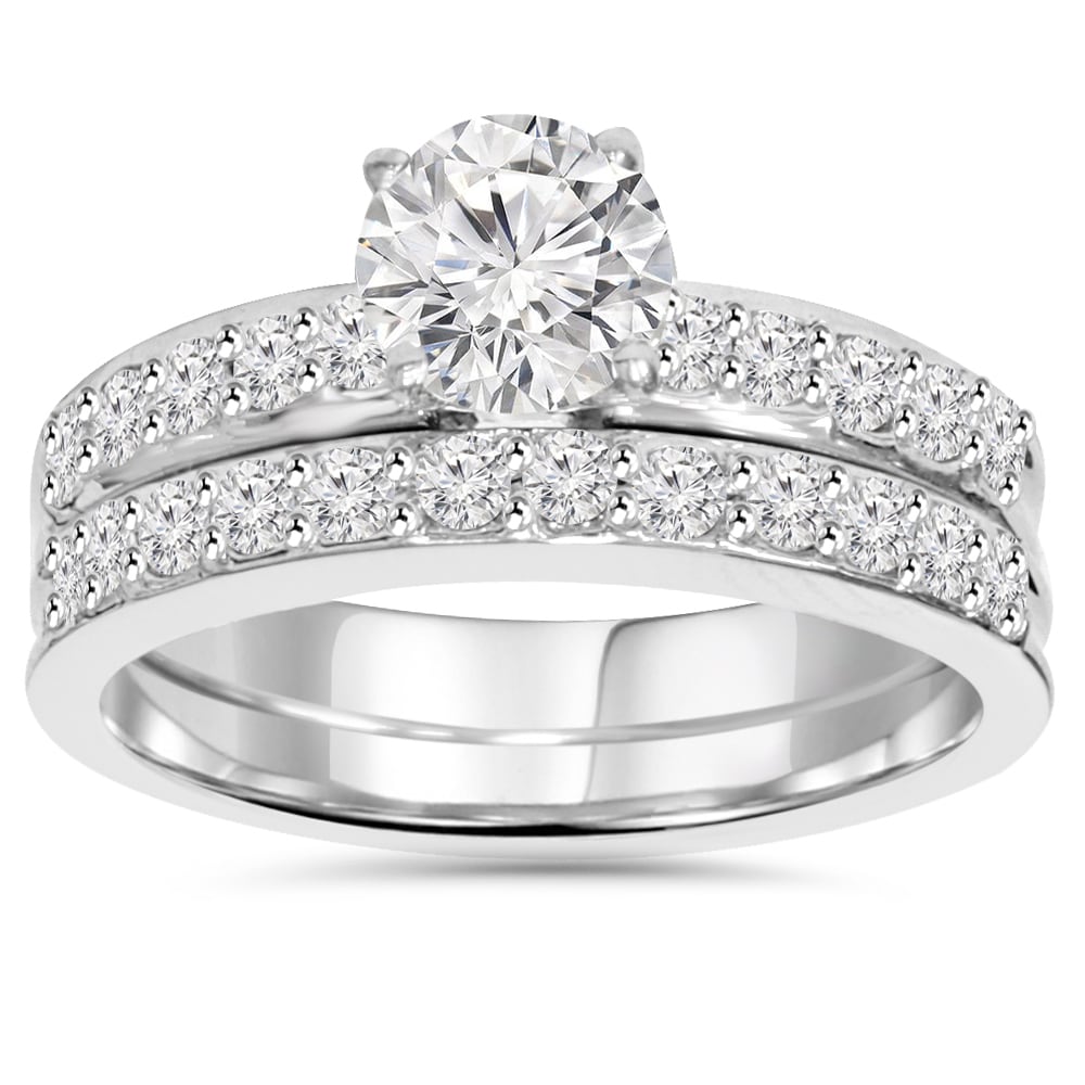 14K White Gold 1 1 4 Ct Tdw Pave Diamond Wedding Ring Set