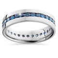 14K White Gold 1 1 4Ct Channel Set Blue Diamond Mens Band