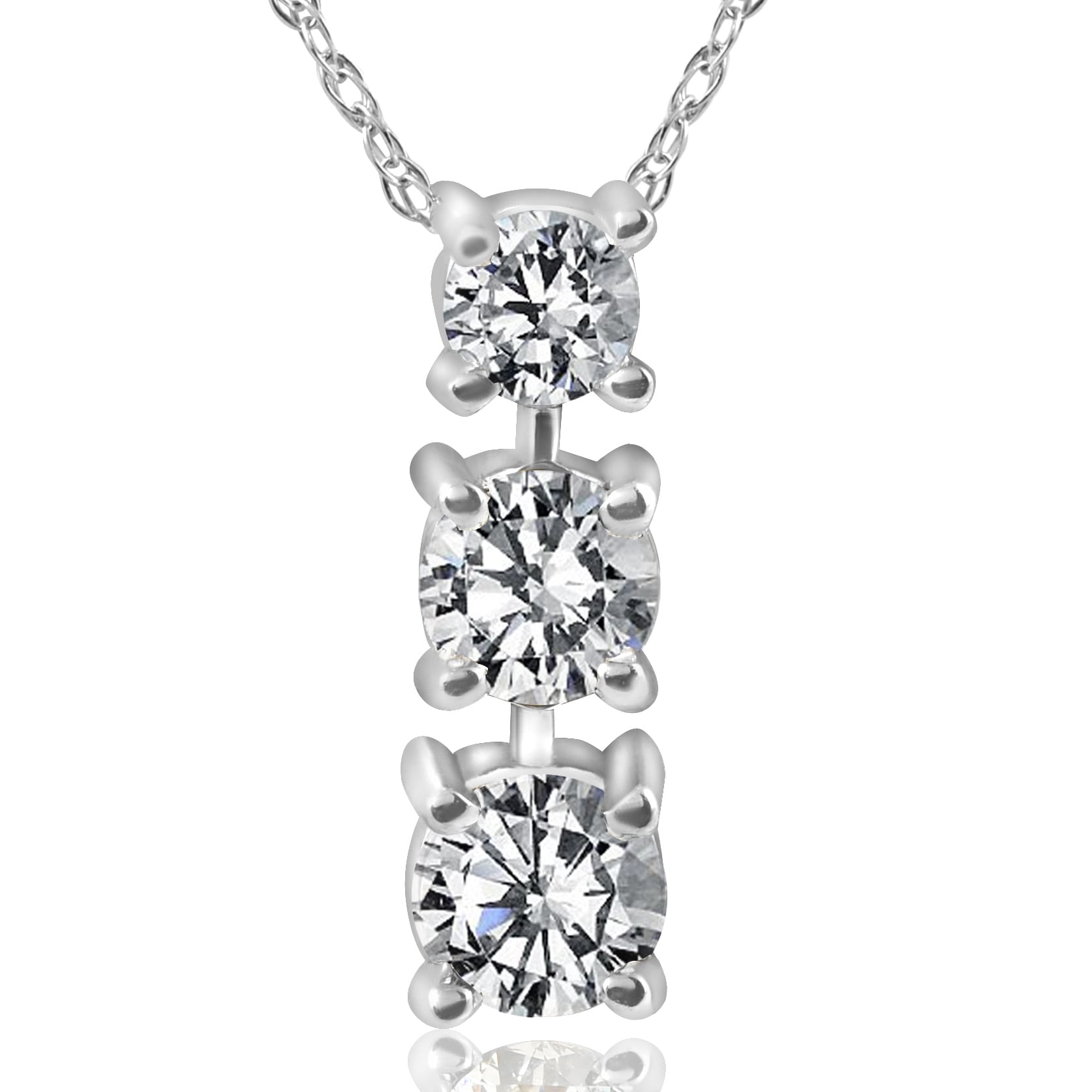 14K White Gold 1 2 Ct Tdw 3 Stone Diamond Pendant I J I2 I3