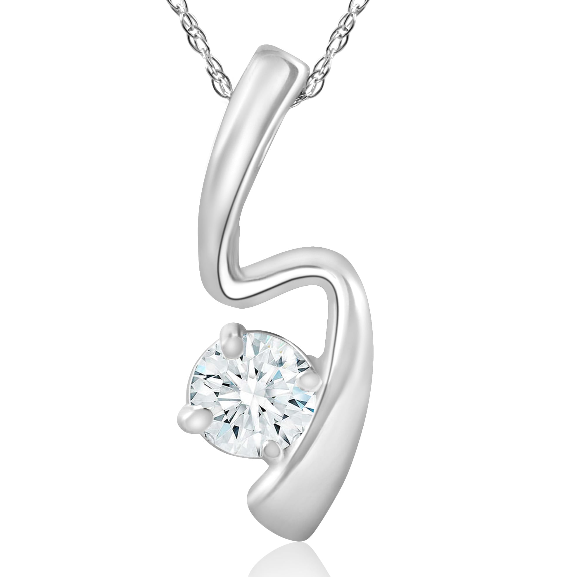 14K White Gold 1 2 Ct Tdw Solitaire Round Diamond Curve Pendant 18 Chain I J I2 I3