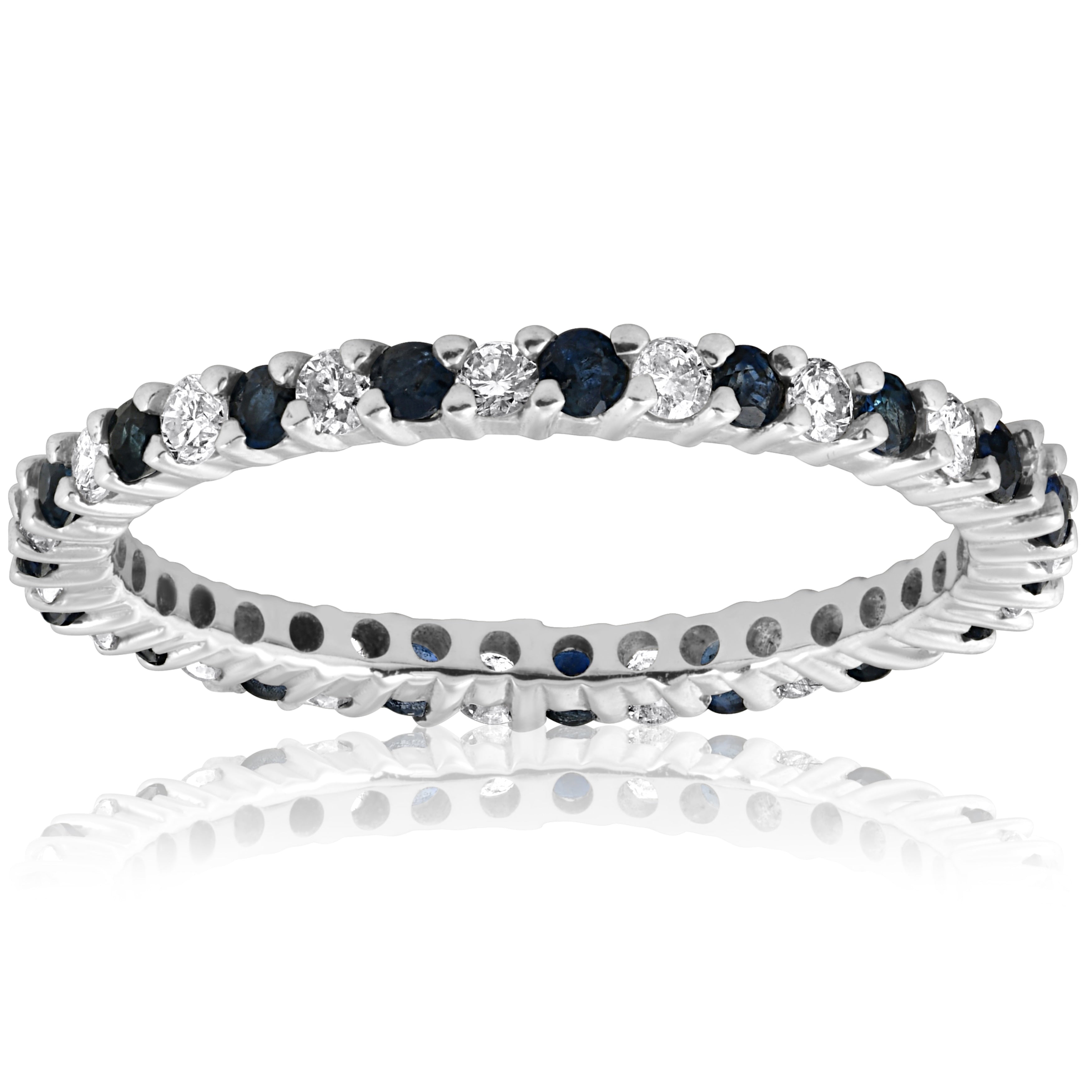 14K White Gold 1 2Ct Blue Sapphire Diamond Wedding Band Stackable Eternity Ring I J I2 I3