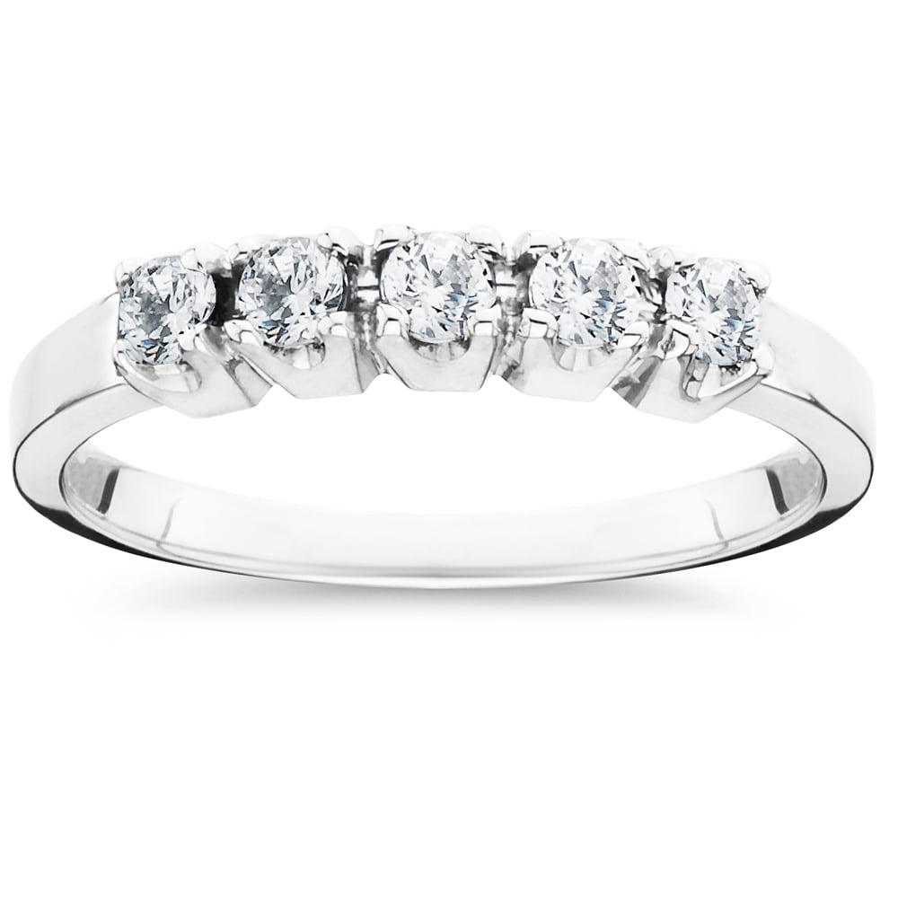 10K White Gold 1 2Ct Tdw 5 Stone Diamond Wedding Ring