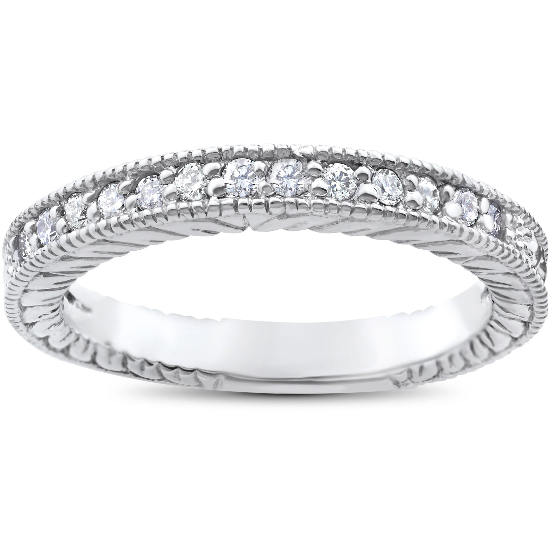 14K White Gold 1 5 Ct Tdw Heirloom Diamond Vintage Stackable Wedding Ring