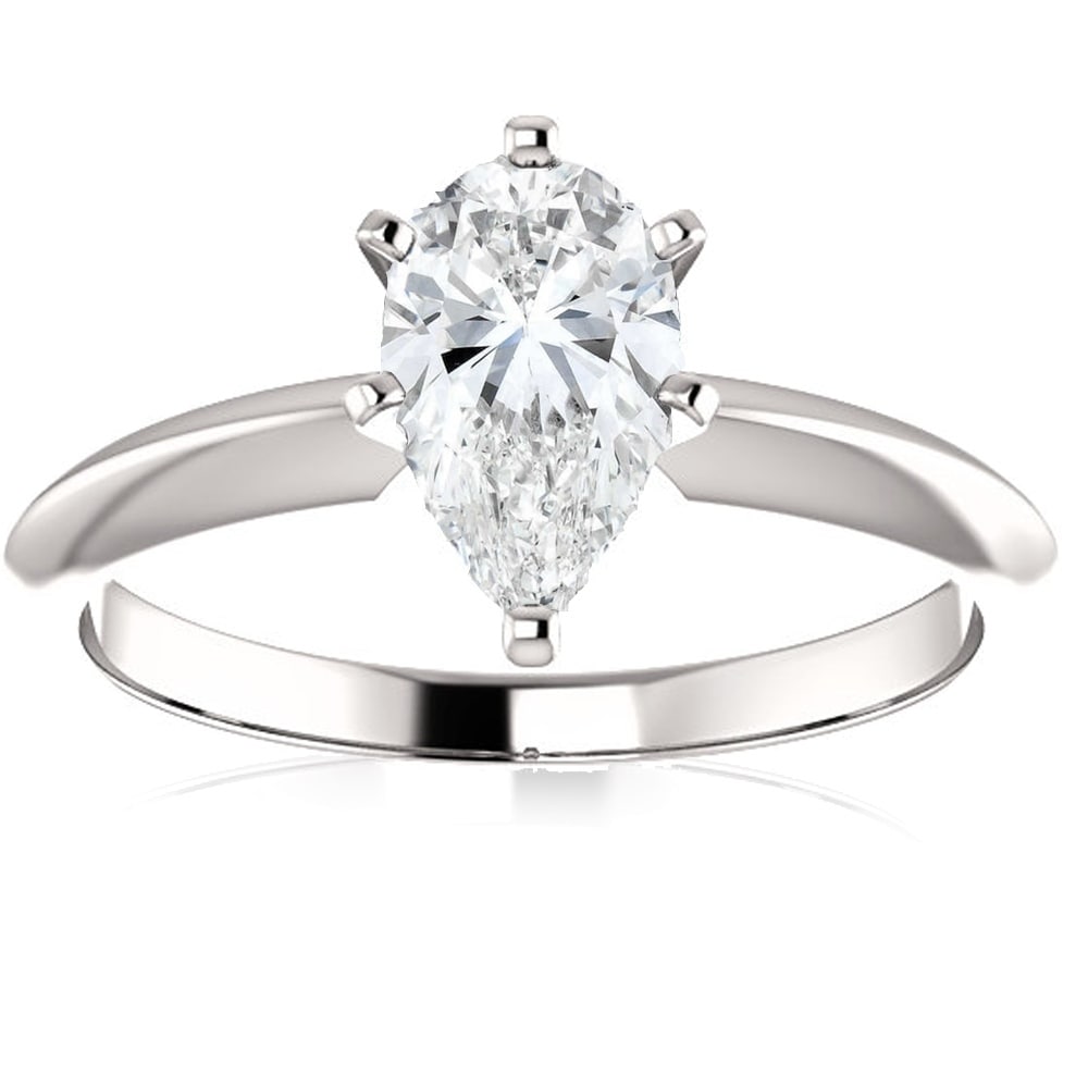 14K White Gold 1 Ct Pear Shape Diamond Solitaire Engagement Ring Lab Grown E Vs