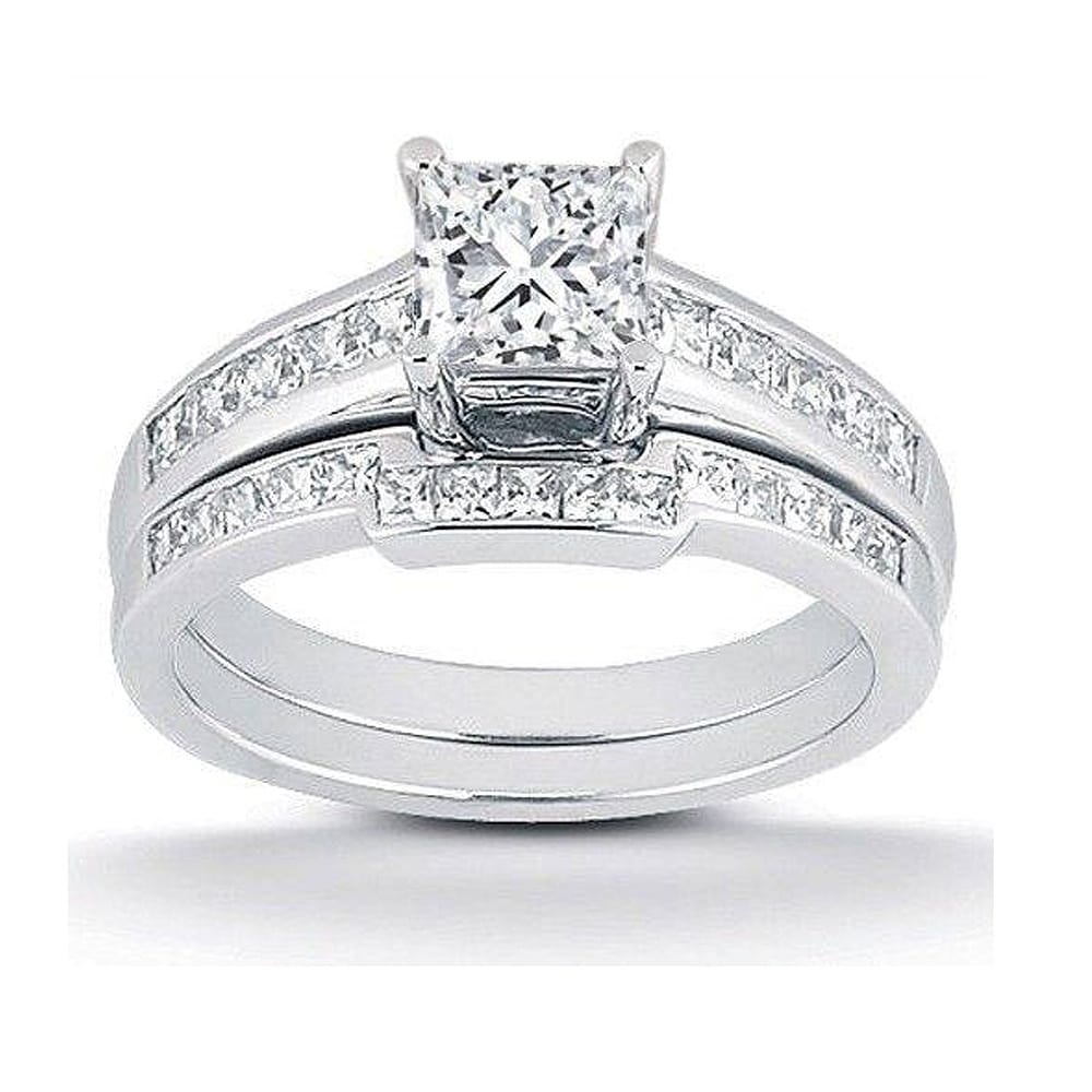 14K White Gold 1 Ct Tdw Princess Cut Diamond Engagement Wedding Ring Bridal Set
