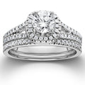 14K White Gold 1Ct Tdw Diamond Halo Engagement Wedding Ring Set