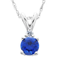 14K White Gold 1Ct Tdw Created Blue Sapphire Diamond Solitaire Pendant H I I2 I3