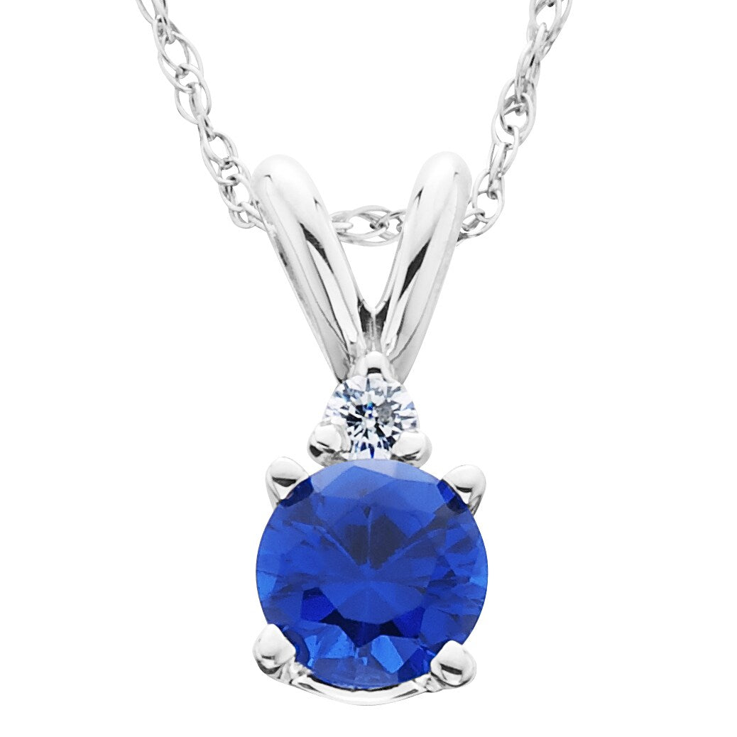 14K White Gold 1Ct Tdw Created Blue Sapphire Diamond Solitaire Pendant H I I2 I3