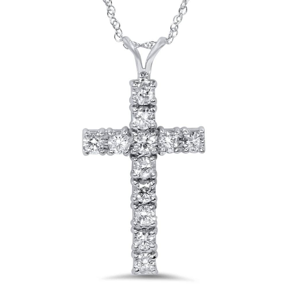14K White Gold 1Ct Tdw Diamond Cross Necklace
