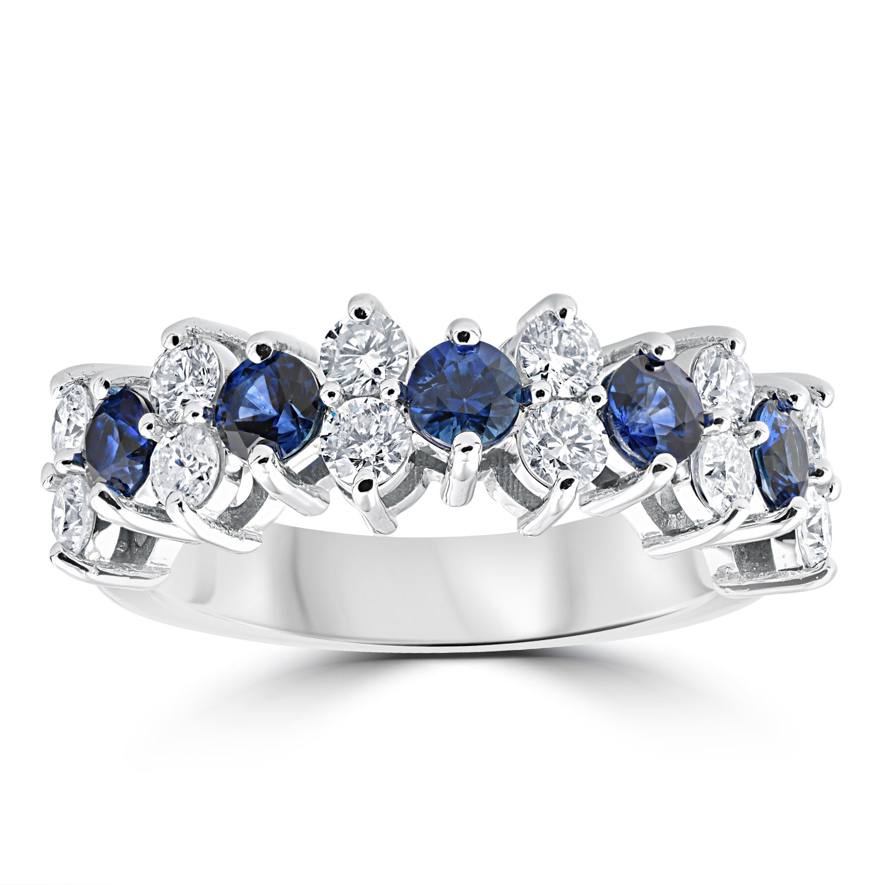 14K White Gold 2 1 2 Cttw Blue Sapphire Diamond Wedding Anniversary Ring