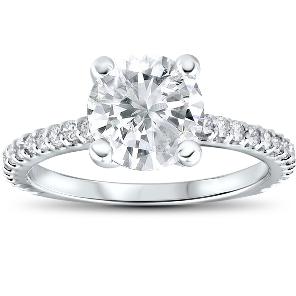 14K White Gold 2 1 3 Cttw Diamond Engagement Ring Solitaire Round Brilliant Cut Clarity Enhanced