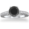14K White Gold 2 3 4Ct Tdw Black And White Diamond Vintage Engagement Ring