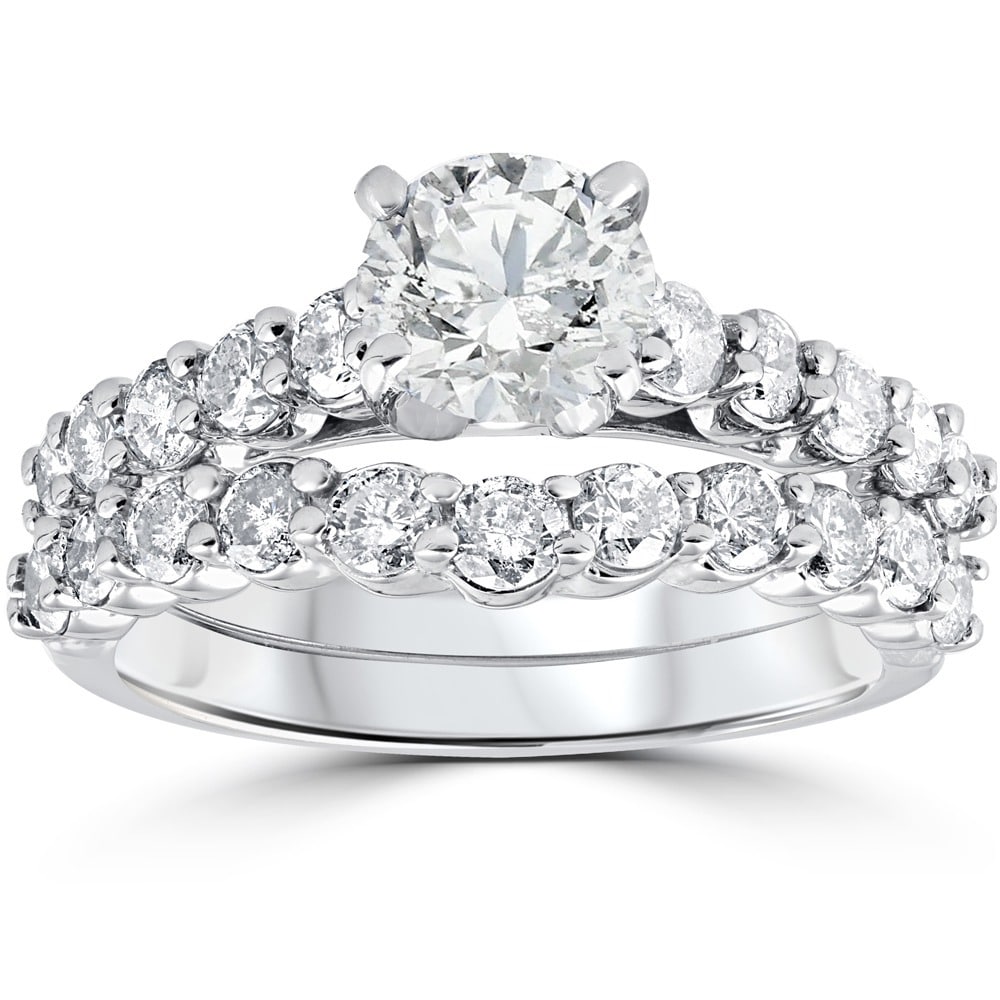 14K White Gold 2Ct Tdw Diamond Engagement Wedding Ring Set