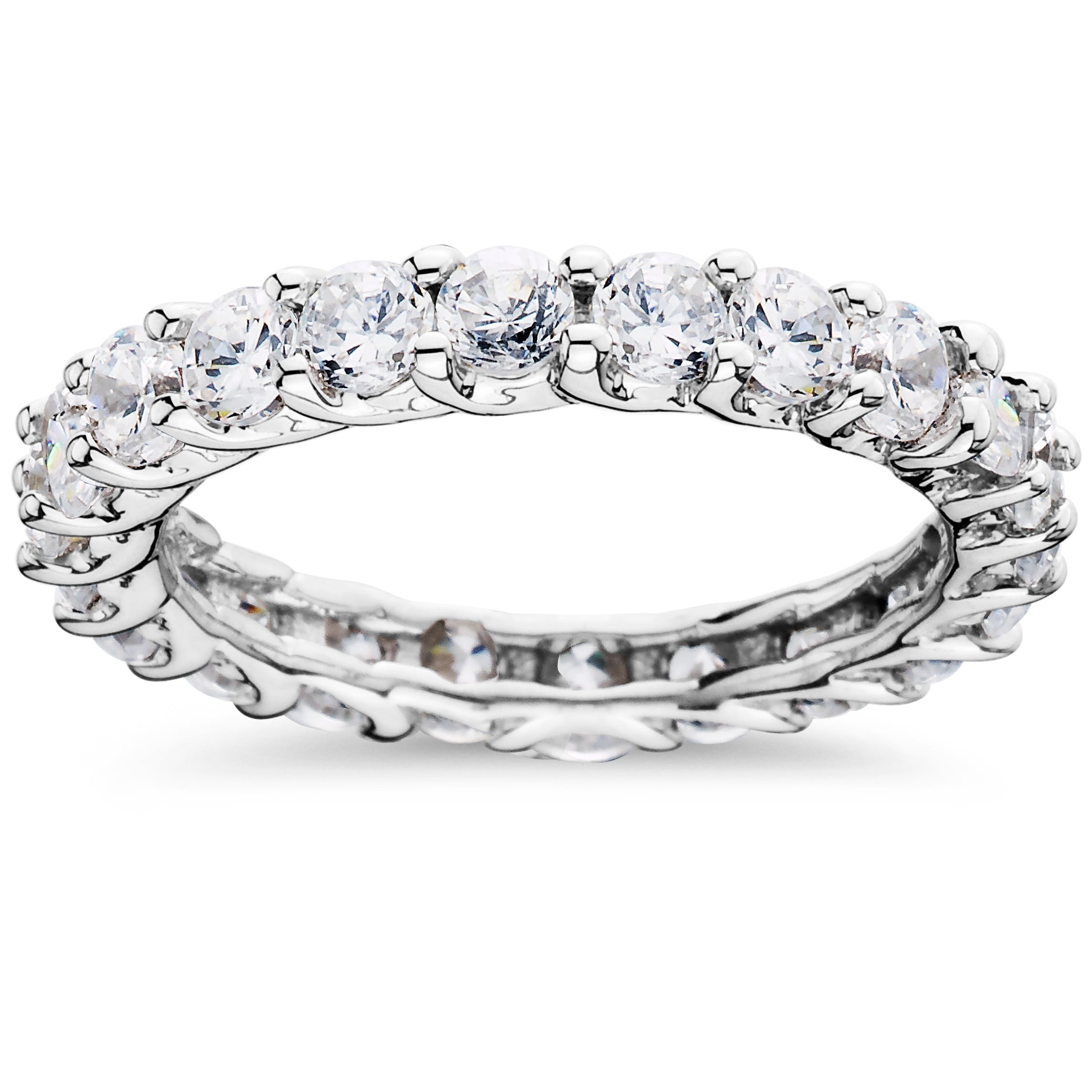 14K White Gold 3Ct Tdw Trellis Diamond Eternity Ring