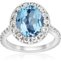 14K White Gold 4 Cttw Blue Topaz Diamond Halo Vintage Ring Engagement I J I2 I3