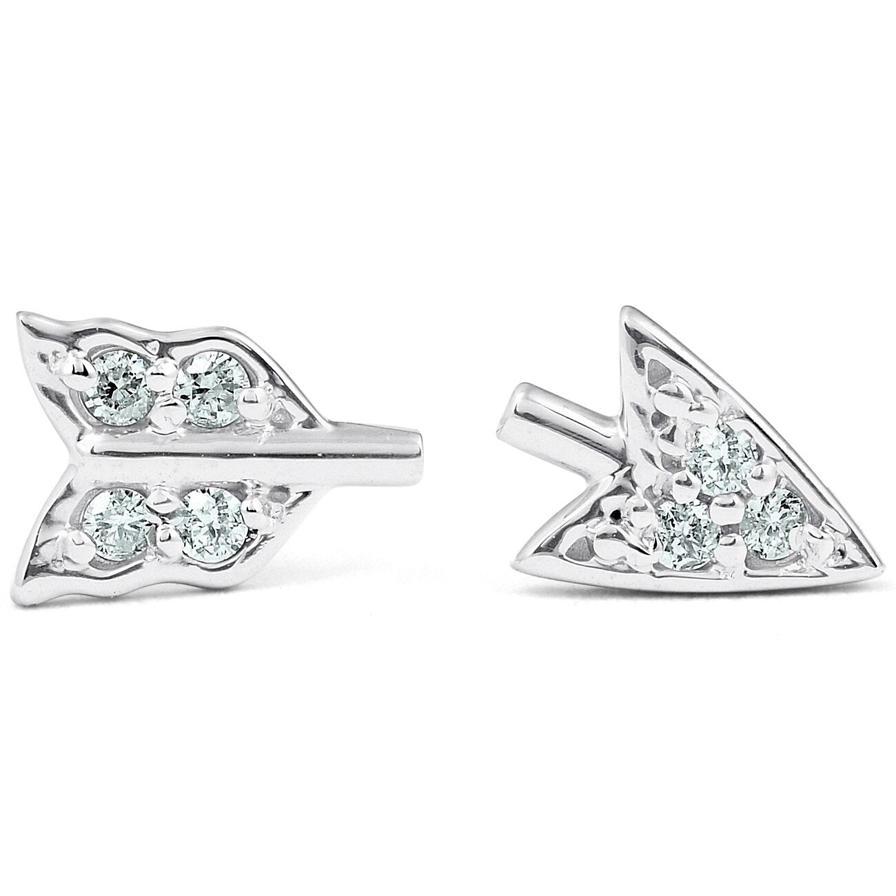 14K White Gold Arrow Diamond Studs Womens Dainty Fashion Earrings