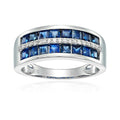 14K White Gold Blue Sapphire And Diamond Wedding Band Size 7