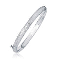 14K White Gold Diamond Carved Bangle 6.0 Mm