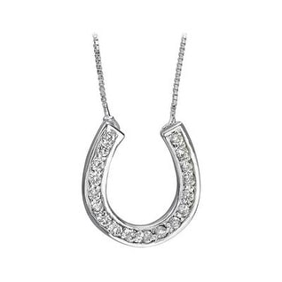 14K White Gold Diamond Horseshoe Pendant