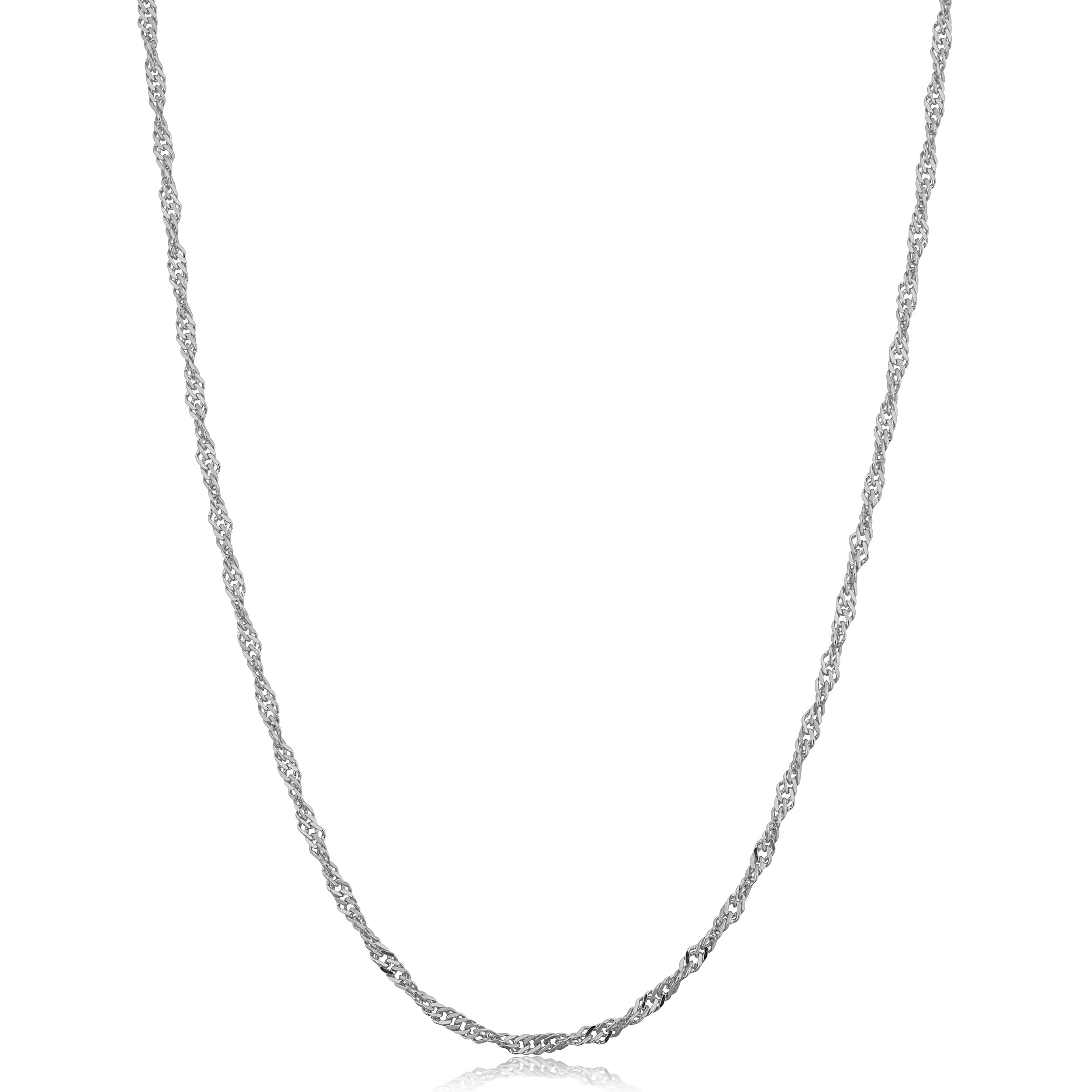 14K White Gold Filled 2 Millimeter Singapore Chain Necklace For Women
