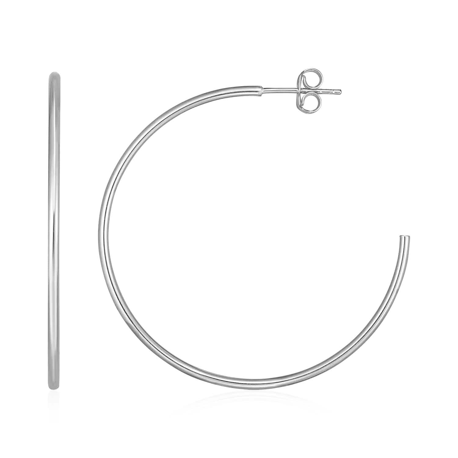 14K White Gold Polished Hoop Earrings