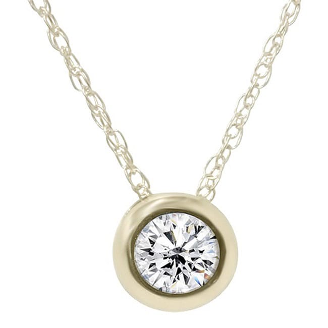 14K White Gold Round 1 4Ct To1Ct Tdw Diamond Bezel Set Rope Chain Pendant
