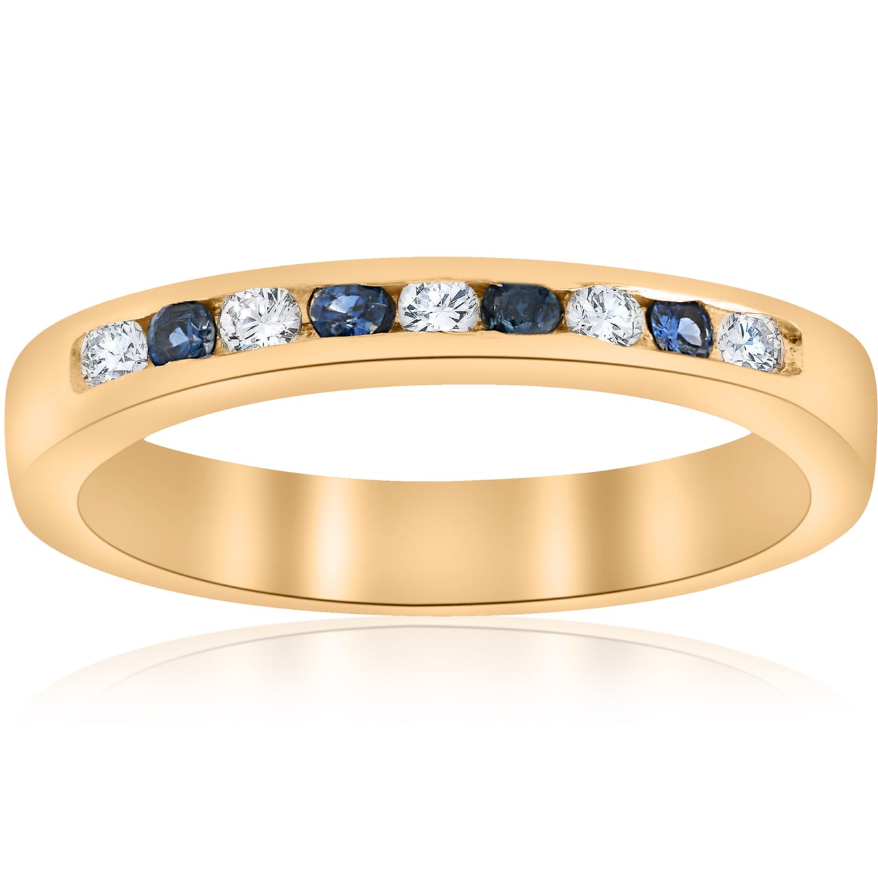 14K Yellow Gold 1 3 Ct Tw Diamond Blue Sapphire Anniversary Wedding Ring I J I2 I3