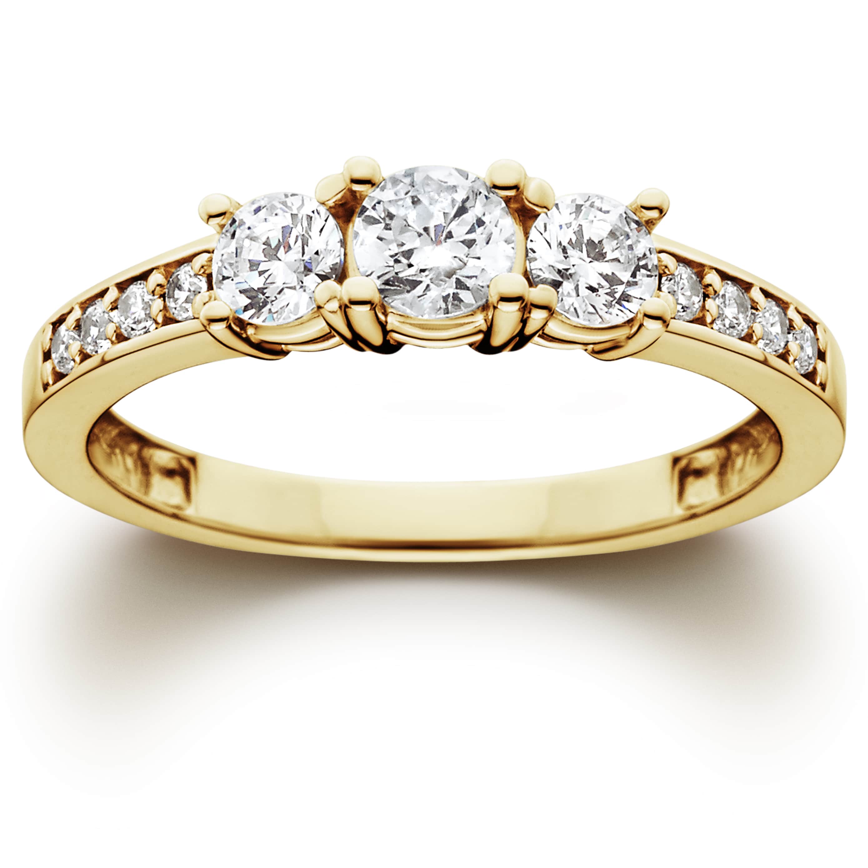 14K Yellow Gold 1Ct Tdw Diamond Three Stone Engagement Ring