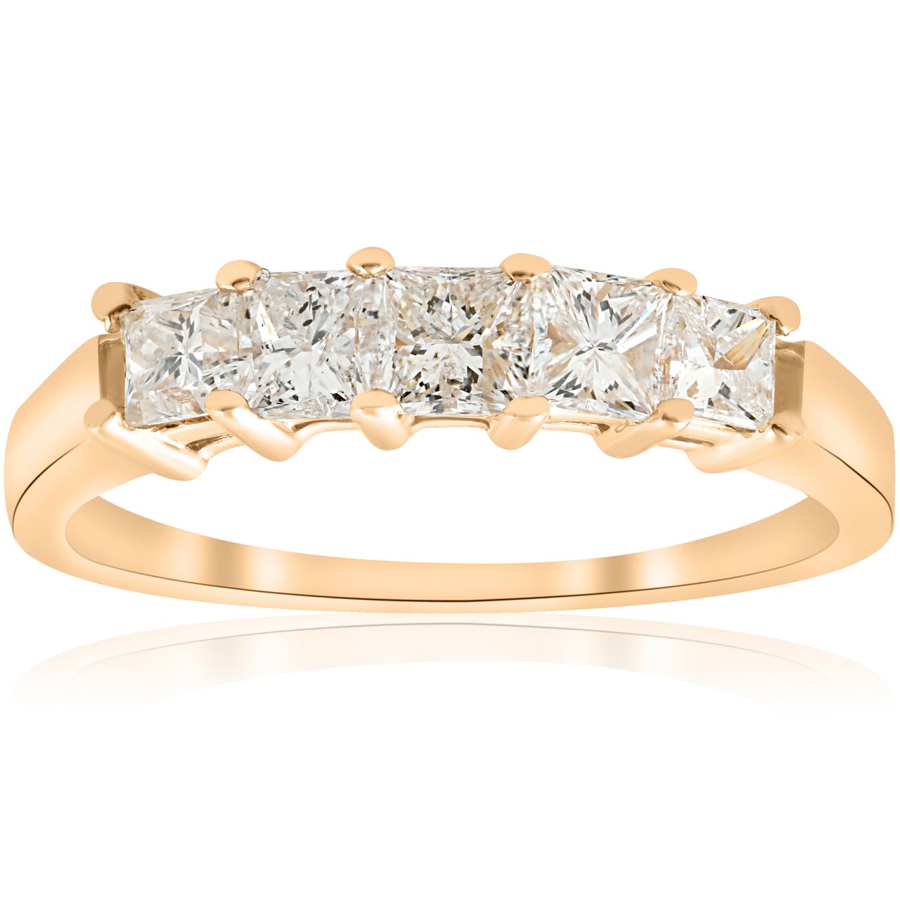 14K Yellow Gold 1 Ct Tdw Five Stone Princess Cut Diamond Wedding Anniversary Ring I J I1 I2 White
