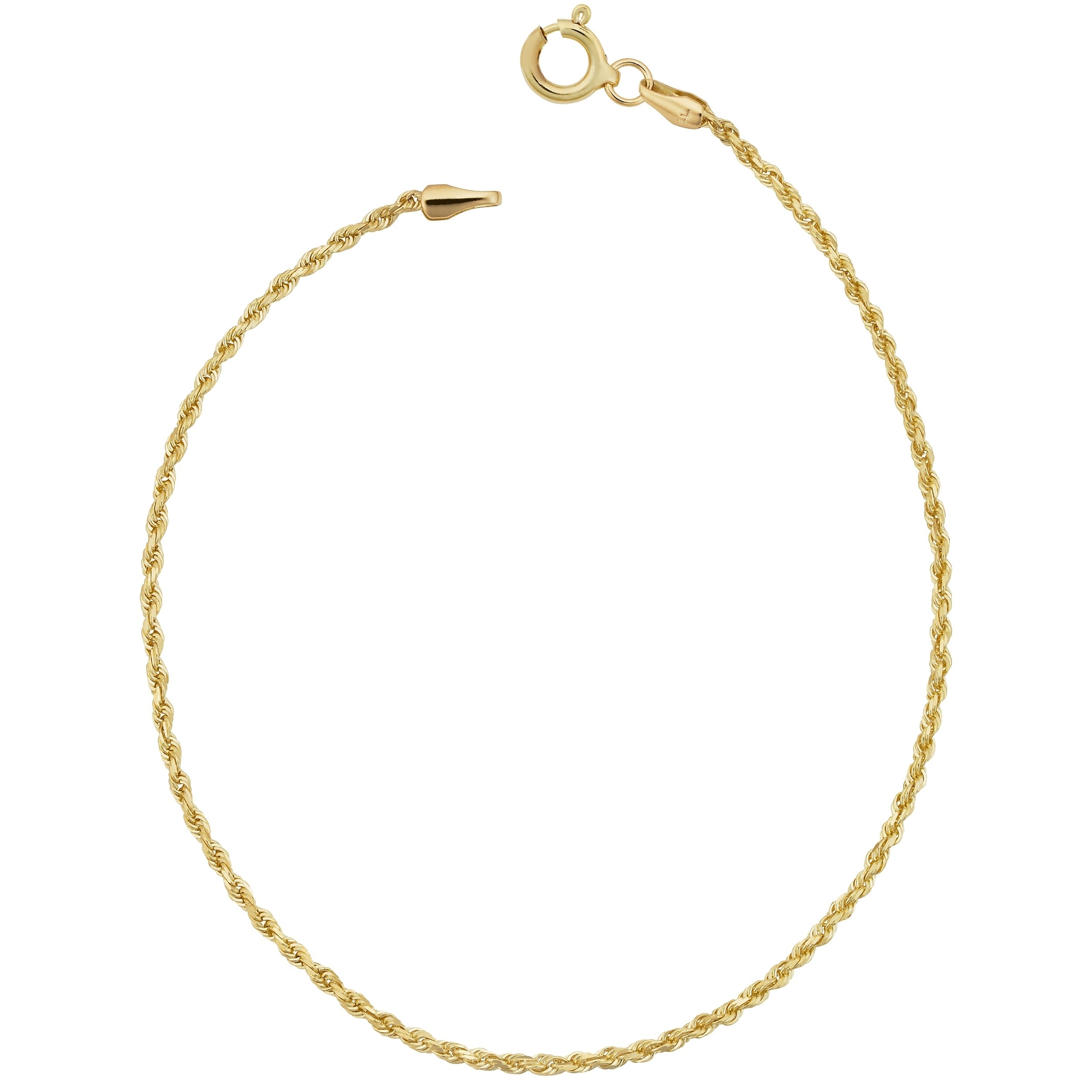 14K Yellow Gold 1.5 Millimeter Rope Chain Anklet 10 Inches