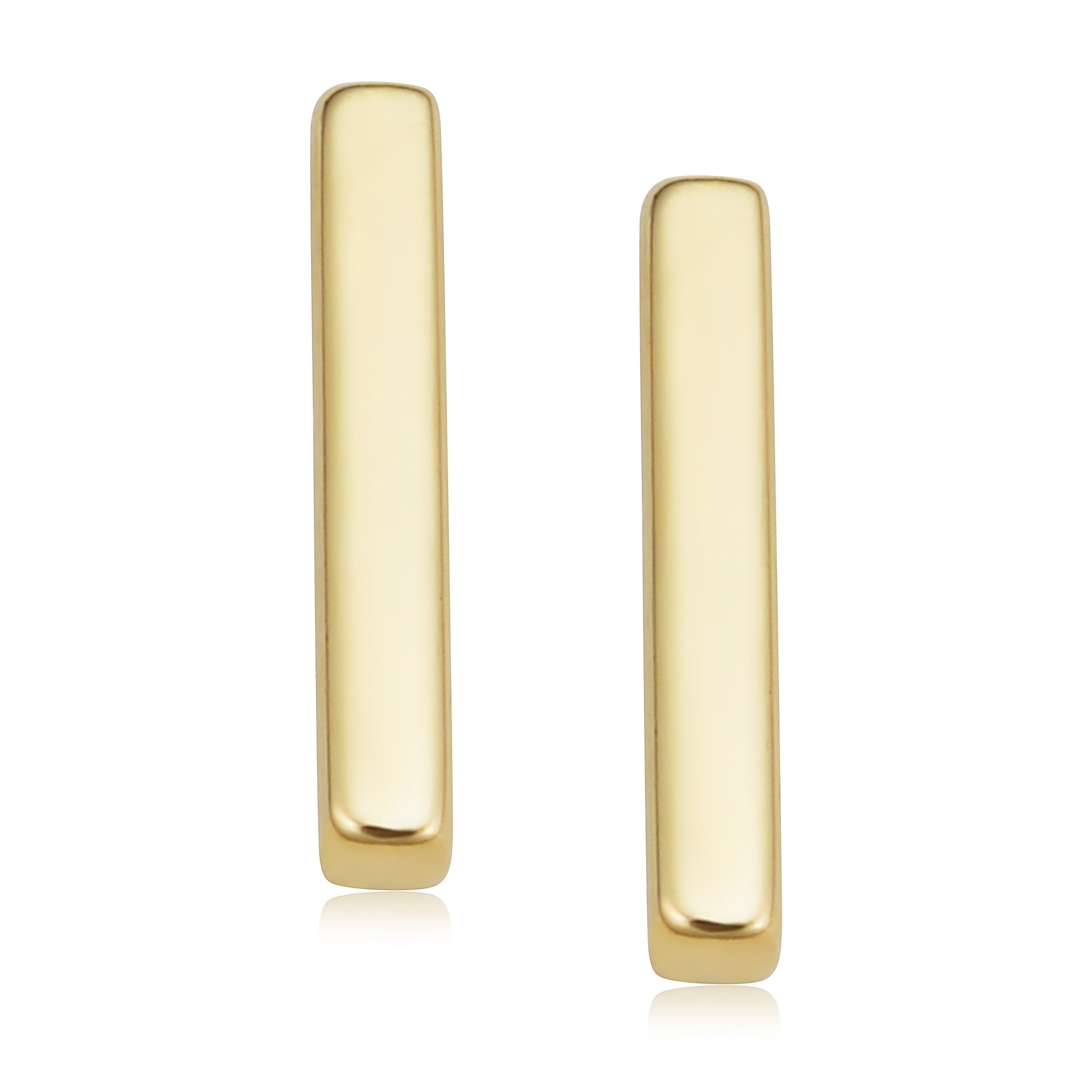 14K Yellow Gold 1.6 Millimeter Bar Stud Earrings Minimalist Jewelry
