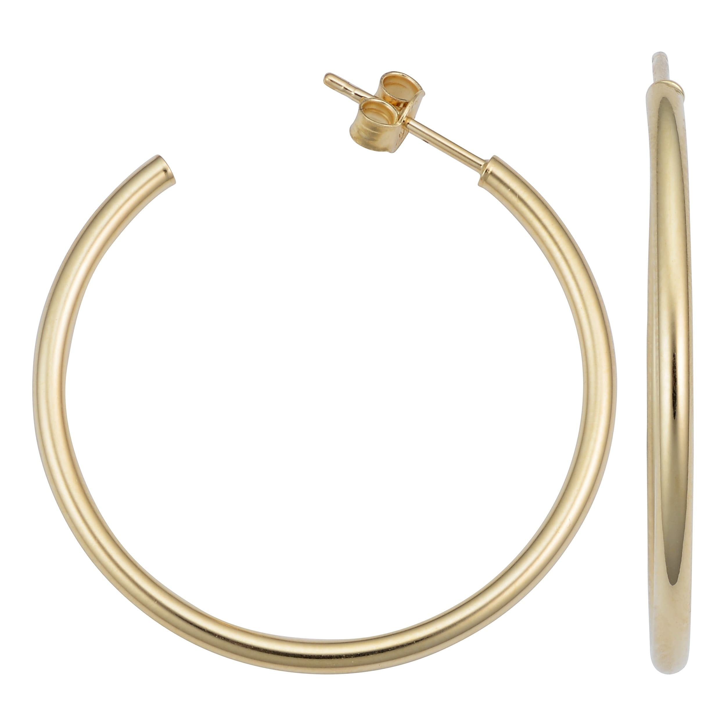 14K Yellow Gold 2X30 Millimeter Open Hoop Earrings