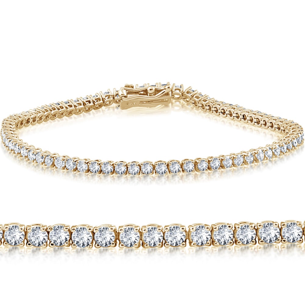 14K Yellow Gold 3 Ct Round Cut Diamond Tennis Bracelet 7