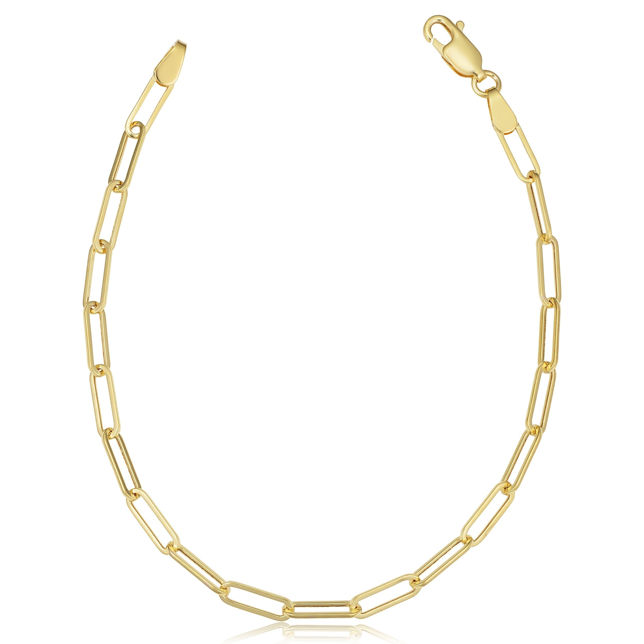 14K Yellow Gold 3 Millimeter Polished Paperclip Chain Bracelet 7 Inches