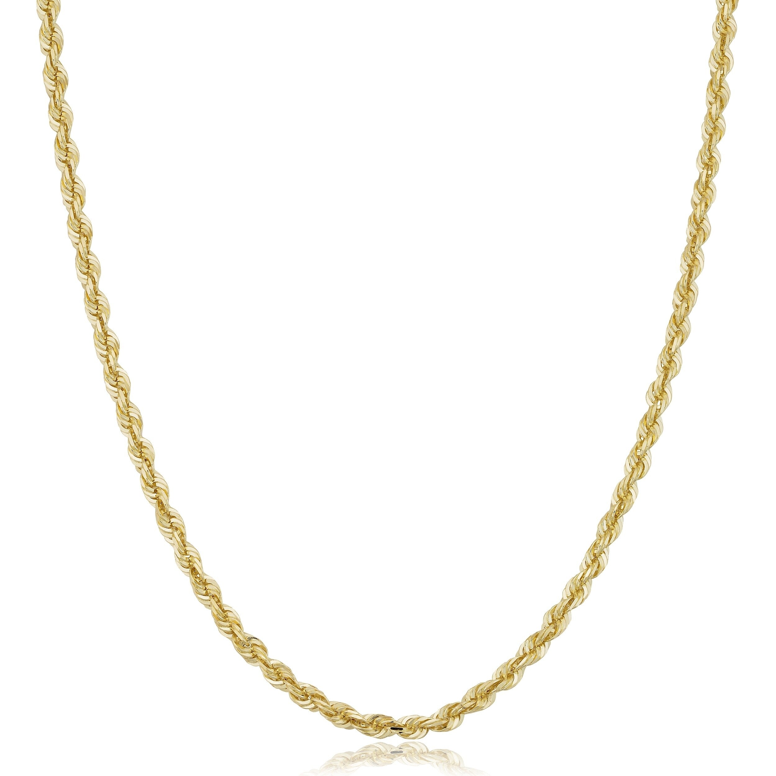 14K Yellow Gold 3.3 Millimeter Rope Chain Necklace For Men And Women 18 30 Inches