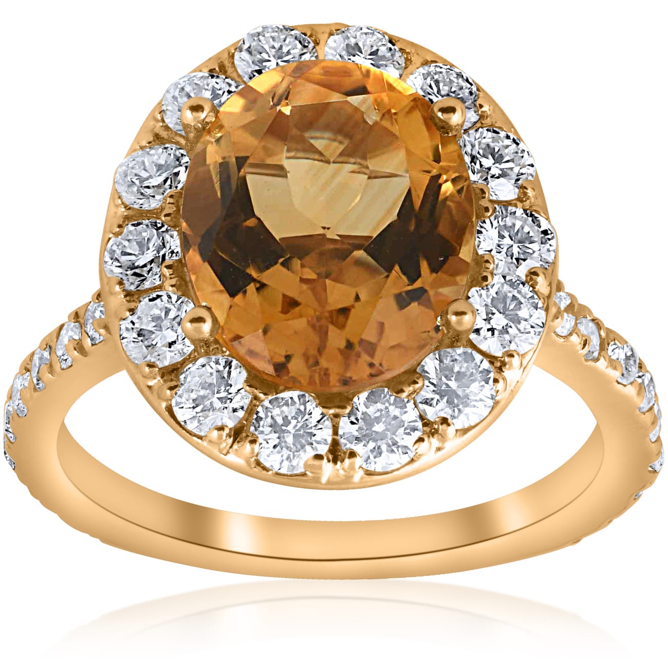 14K Yellow Gold 4 1 2 Cttw Oval Citrine Diamond Halo Vintage Ring Engagement I J I2 I3