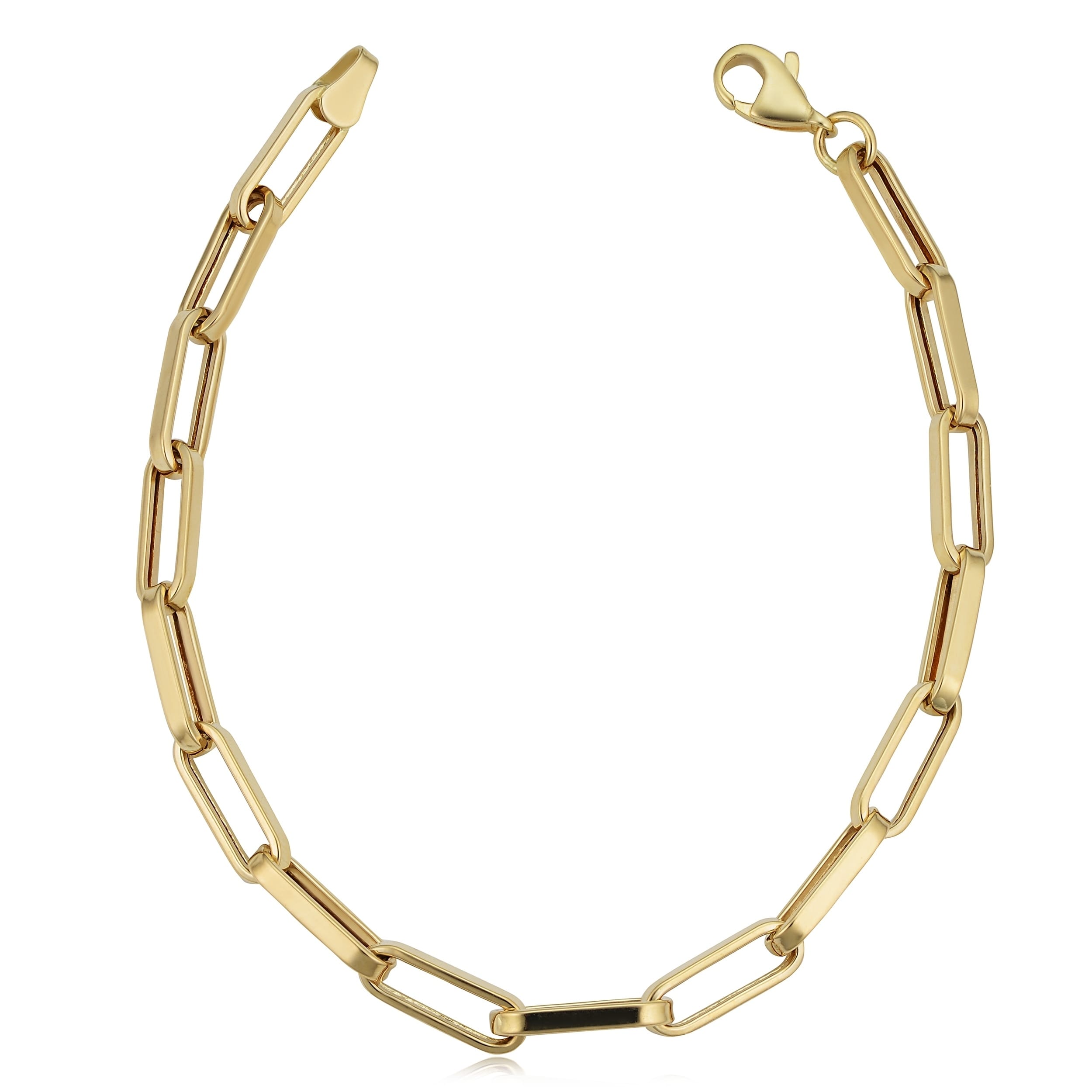 14K Yellow Gold 4.4 Millimeter Polished Paperclip Chain Bracelet 7.5 Inches