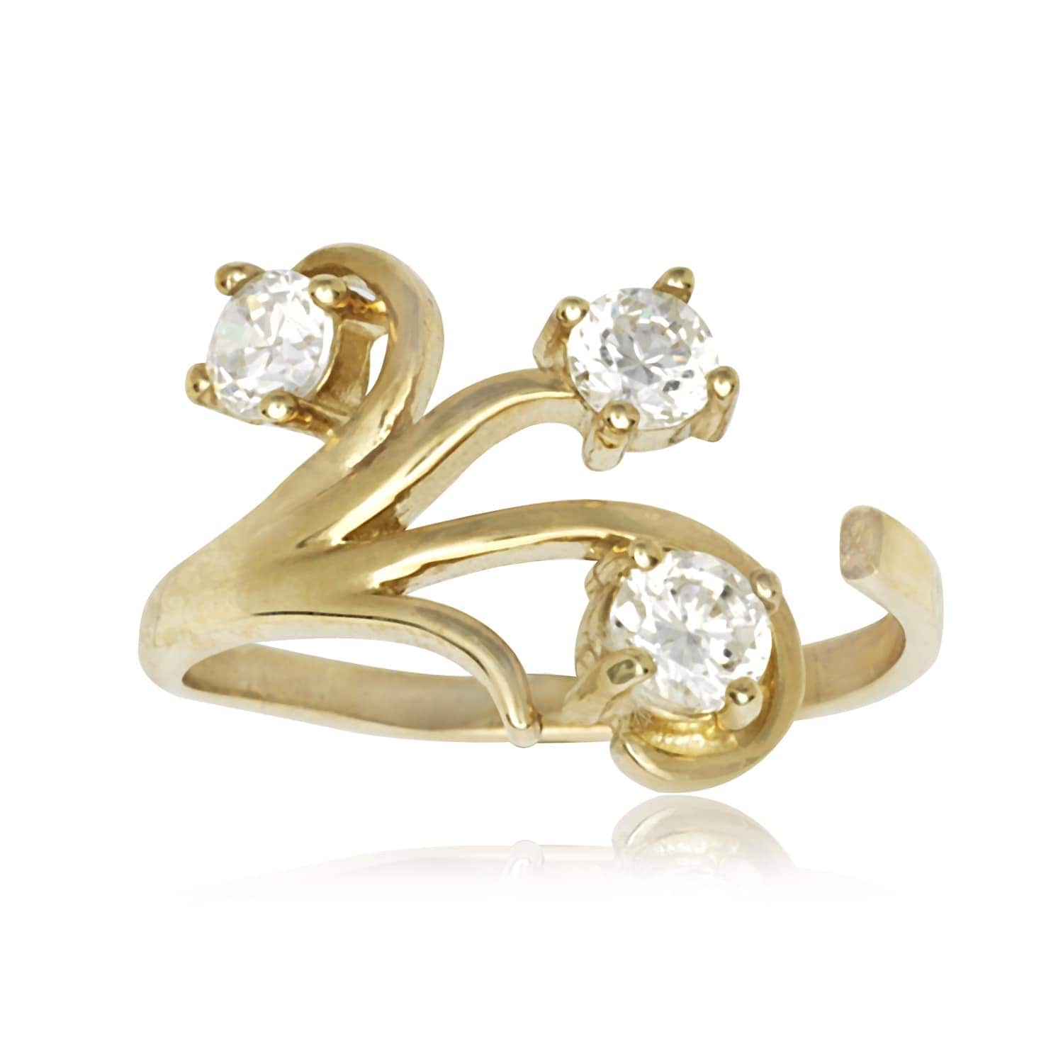 14K Yellow Gold Bold Floral Cubic Zirconia Adjustable Toe Ring