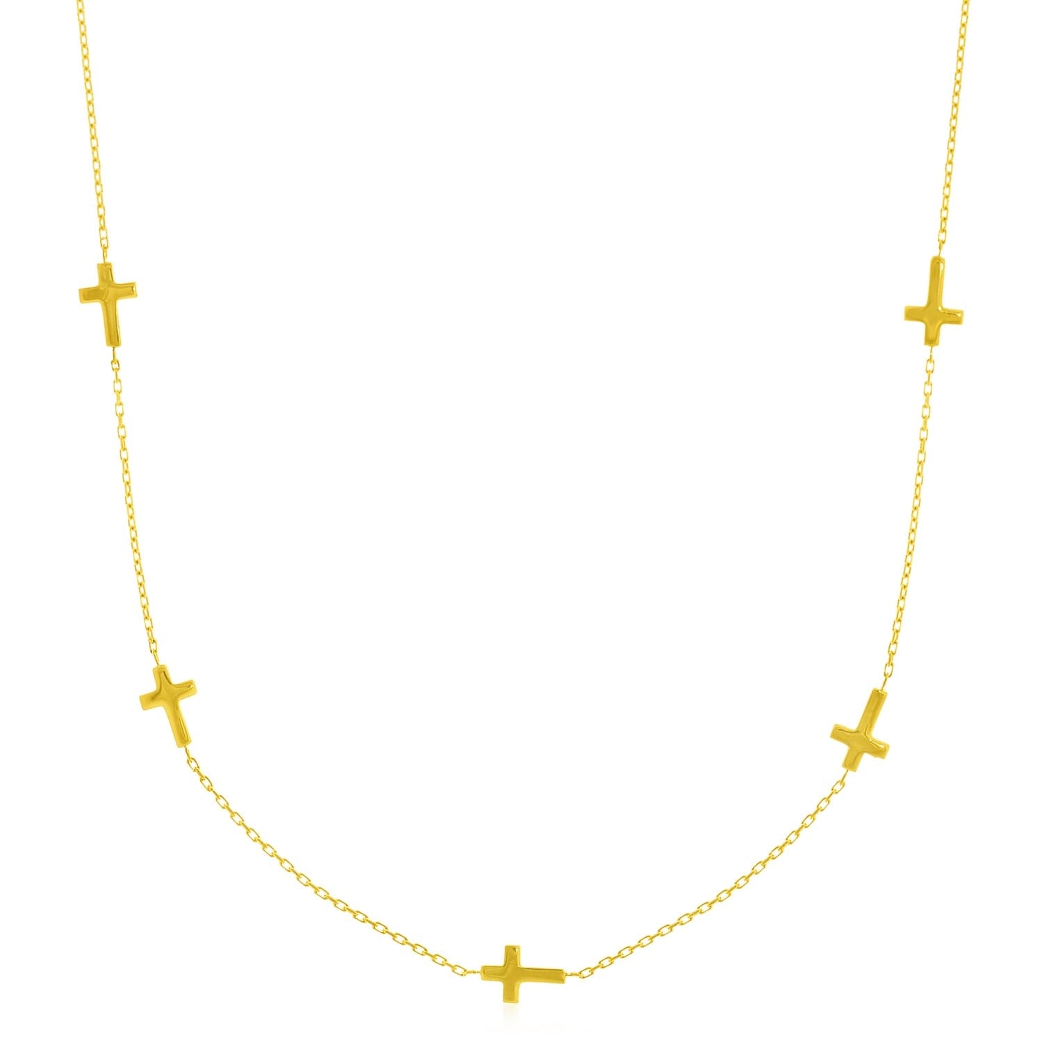 14K Yellow Gold Chain Necklace With Cross Stations