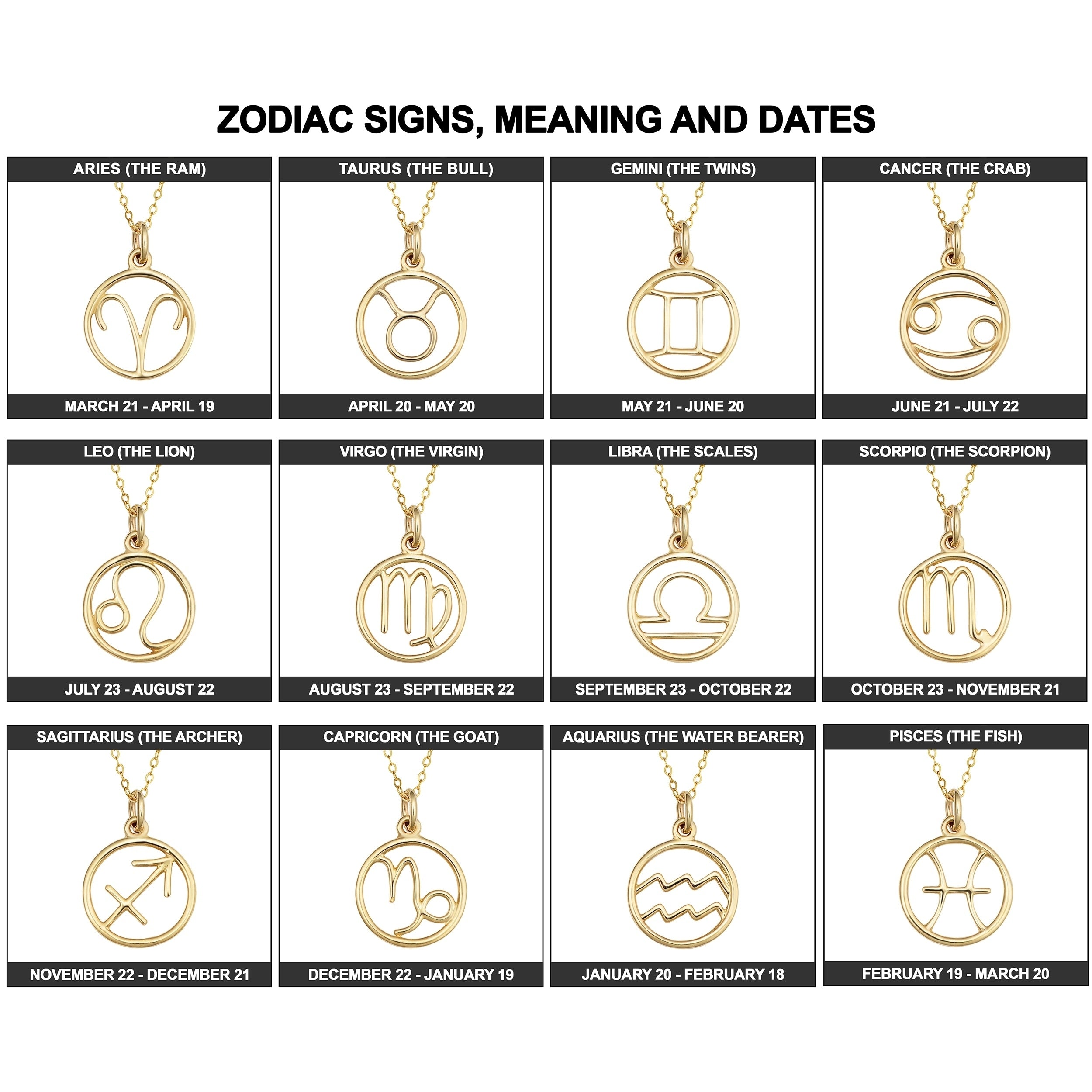 14K Yellow Gold Constellation Zodiac Sign Pendant Necklace 17 Inches