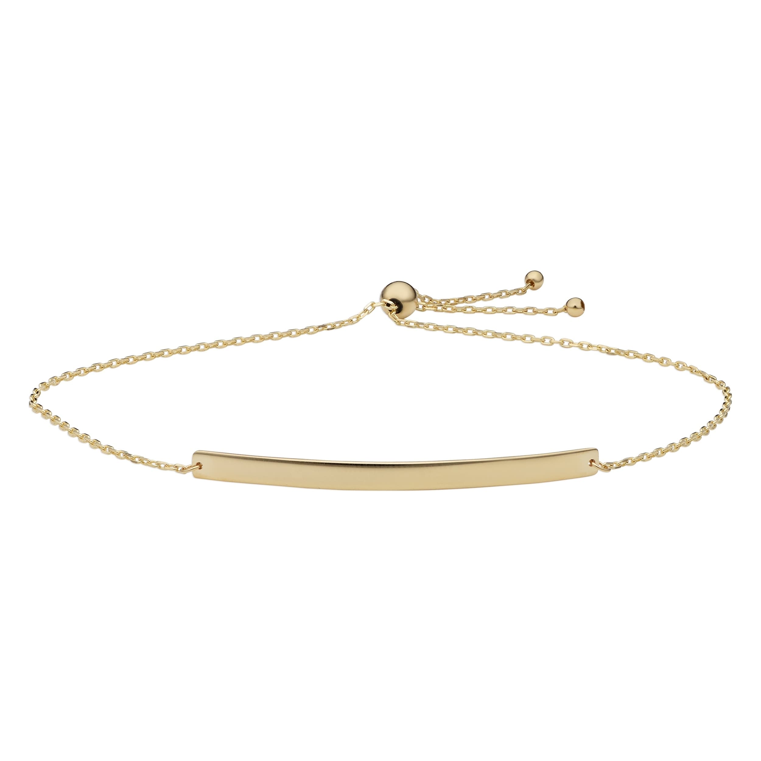 14K Yellow Gold Curved Bar Bolo Bracelet Fits Up To 9 Inches
