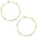 14K Yellow Gold Diamond Cut Bead Station Open Hoop Earrings
