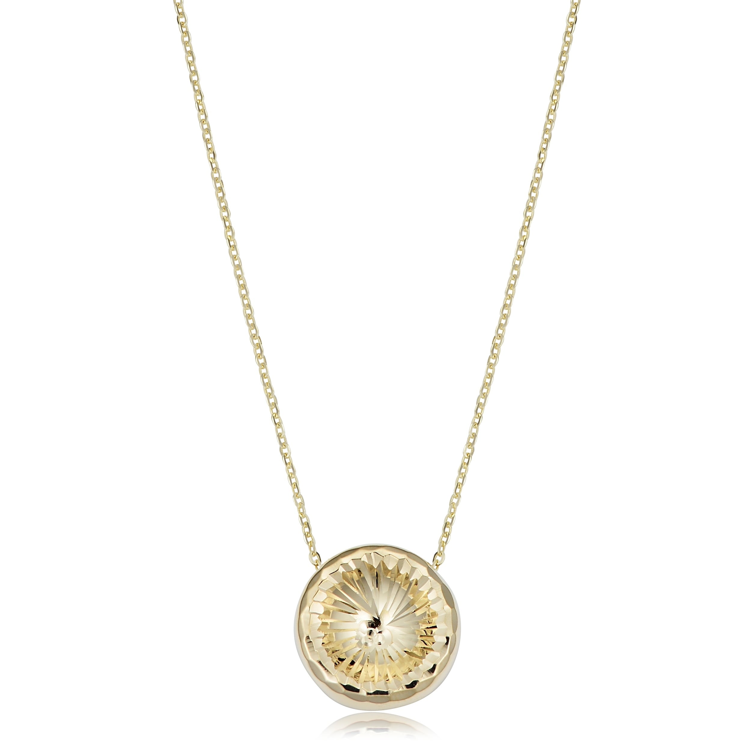 14K Yellow Gold Diamond Cut Round Pendant Adjustable Length Necklace Adjusts To 17 Or 18 Inches