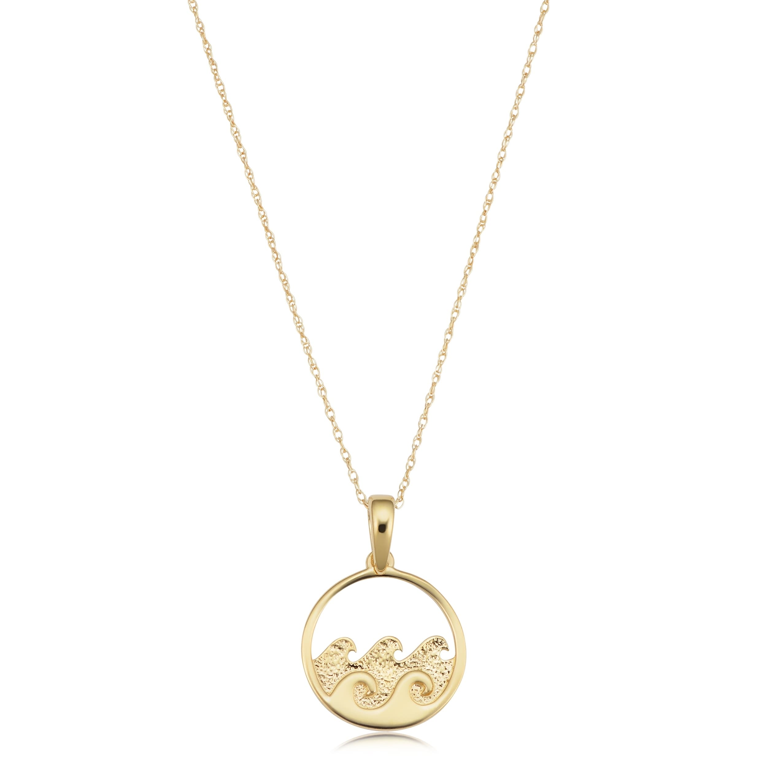 14K Yellow Gold Double Wave Pendant Rope Chain Necklace 18 Inches