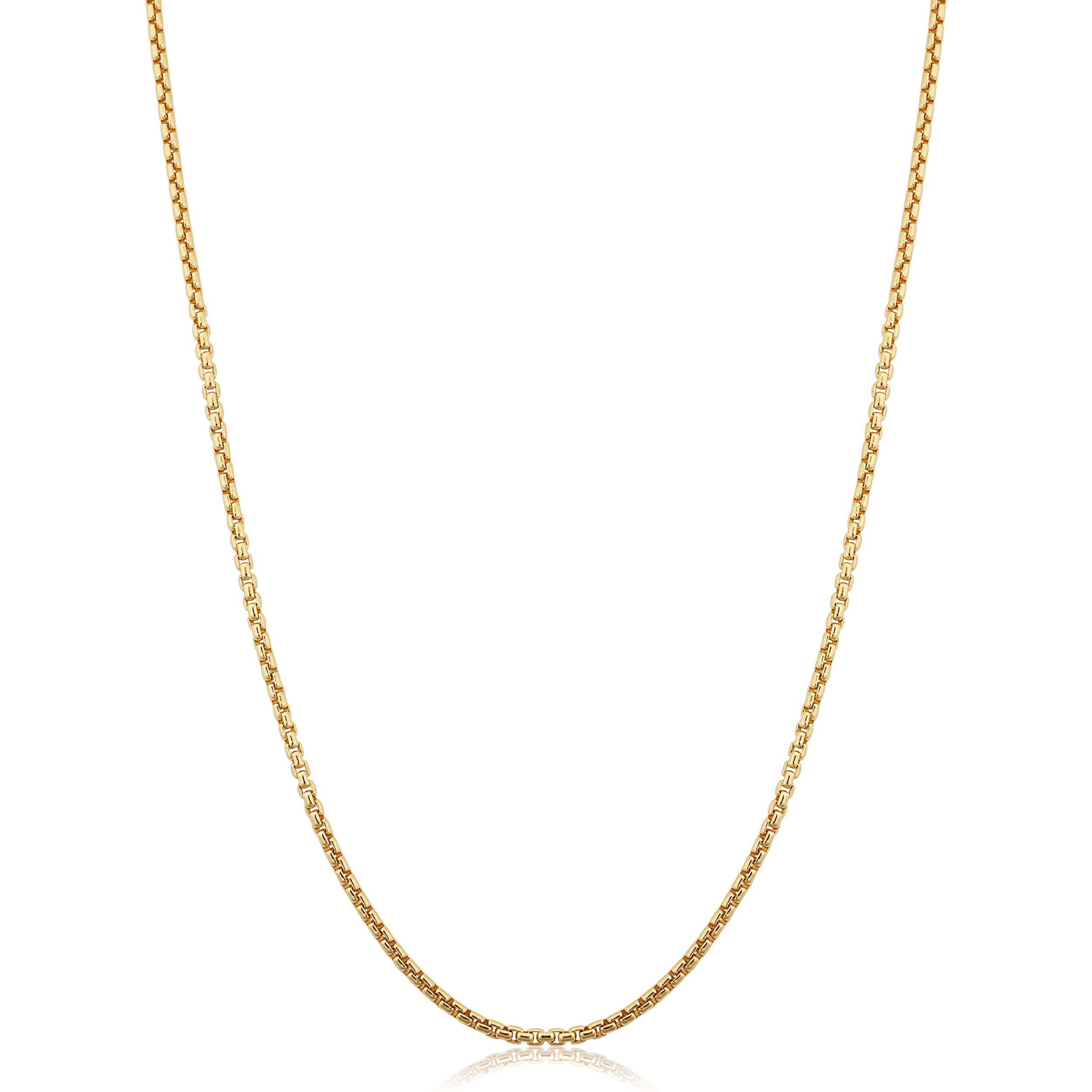 14K Yellow Gold Filled 1.8 Mm Round Box Link Chain Necklace For Men And Women 16 18 20 22 24 Or 30 Inch